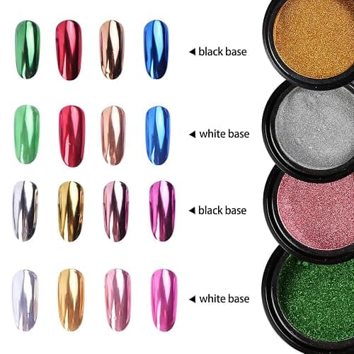 Chrome Nail Powder Set 14 Colors Pink Blue Silver Metallic Effect Mirror Powder for Nails with Brushes Holographic Pigment Chameleon Flakes for Nails Gold Leaf Decoration Nail Supplies thumbnail 3