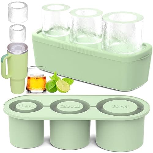 Ukulork Ice Cube Tray for Tumbler, 3 Pcs Silicone Hollow Cylinder Ice Mold with Lid and Bin for Freezer, Ice Drink, Juice, Whiskey, Cocktail, 20Oz, 30Oz, 40Oz,Valentines Gifts(Green, 40 Oz) (Green) - Image 1