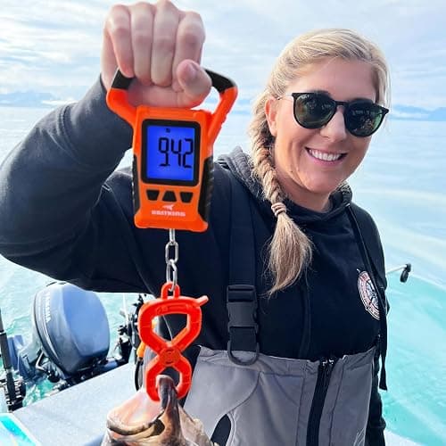 KastKing Fish Scale, WideView Floating Waterproof Digital Scale, 2.5” Large LCD Display, 110lb Capacity, Multi-Mode Pound/Ounces & Kilograms, Stores up to 9 Weights, Fishing Gifts for Men thumbnail 8