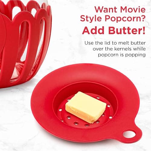 Ecolution Patented Micro-Pop Microwave Popcorn Popper with Temperature Safe Glass, 3-in-1 Lid Measures Kernels and Melts Butter, Made Without BPA, Dishwasher Safe, 3-Quart, Red thumbnail 6