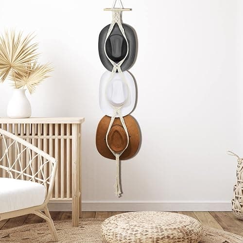 Yulejo Macrame Hat Hangers Boho Hat Rack for Wall Western Cowboy Hanging Organizer for Door Wall Room Bedroom thumbnail 7
