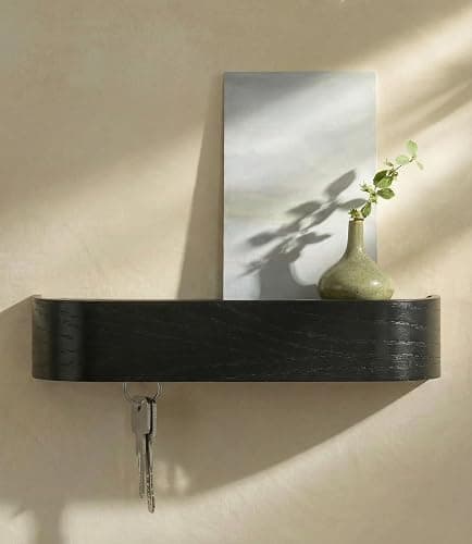 Kazai. Key Holder 'Toke' | Minimalist Key Hook Design from Berlin | Modern Key Holder Wall Mount with Wooden Shelf | Key Rack for Wall as Entryway Organizer | Oak, Black - Image 1