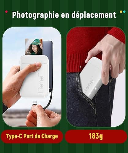 Liene Pearl K100 Mini Imprimante Photo pour iPhone, 2x3 Imprimante Photo Portable avec 50 Zink Papiers à Dos Collant, Bluetooth 5.0, Compatible avec iOS & Android, Application Dédiée (Blanc) thumbnail 3