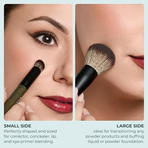 Rose and Ben Beauty D2 Concealer & Complexion Brush | Dual-Ended Design for Seamless Blending | Buffing & Setting for Cream, Liquid, and Powder Makeup | Cruelty-Free Fibers thumbnail 5