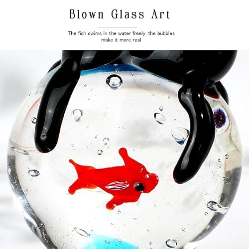 QFkris Blown Glass Black Cat Figurine, 1.6“ Mini Glass Animals Sculpture, Cat and Fish Art Collectible Figurines for Home Decor, Gift for Mom Cat-Lover Birthday Christmas thumbnail 4