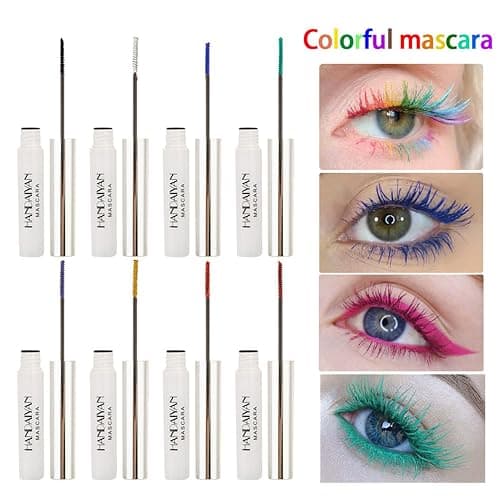 9 Colors Colored Mascara Set for Eyelashes, Red Pink Purple Blue White Black Halloween Rainbow Colorful Mascara Waterproof Charming Long Lasting Voluminous Eye Makeup Valentine's Day Gifts for Women thumbnail 2