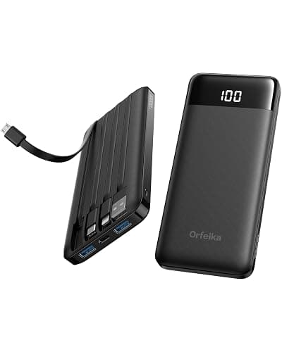 Orfeika Portable Phone Charger, 10000mAh Portable Charger Power Bank with Built-in Cables, Travel Essential Battery Pack Compatible with iPhone, Samsung, Google, iPads, Tablets, etc - Image 1