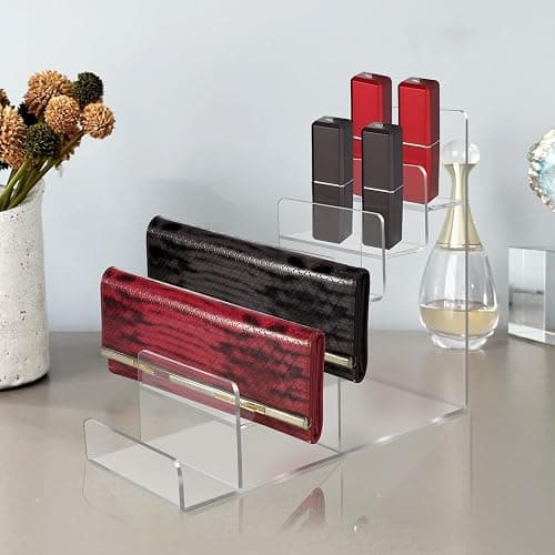 WEIHAOSKY Acrylic Wallet Display Stand Purse Handbag Organizer, Clear Jewelry Riser Display Stand Purse Display Rack, Acrylic Display Shelf for Cosmetic Perfume Jewelry Sunglasses Handbag (4 Tier) thumbnail 2