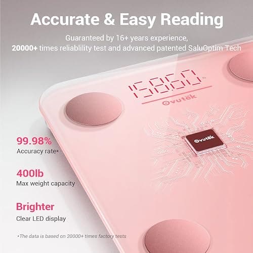 Ovutek Smart Scale for Body Weight, Bathroom Scales for Weight, Digital Scale with BMI, Body Fat, Muscle Mass, Accurate Bluetooth Body Composition Scale for Home User Health Apps, Compact Size (Pink) thumbnail 2