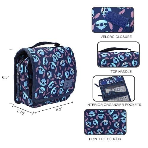 Bioworld Disney Stitch Character Heads All-Over Print Blue 8.2" Folding Hanging Toiletry Kit thumbnail 4