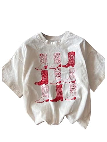 RoseSeek Women's Graphic Letter Tee Crew Neck Drop Shoulder Trendy Summer T Shirt Short Sleeve Vintage Car Print Top - Image 1