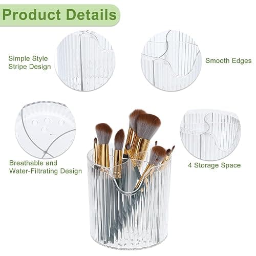 VOCOSTE Makeup Brush Cup, Makeup Organizer, 4 Slot Makeup Brush Holder, Cosmetics Storage Cup, for Vanity for Desktop, for Bathroom Countertops, Clear White thumbnail 4