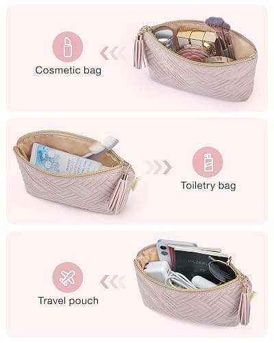 BAGSMART Small Makeup Bag for Women, Zipper Cosmetic Pouch for Purse | Quilted compact pink bag fits purses & totes. Organizes cosmetics, emergency kits & travel essentials with ease thumbnail 5