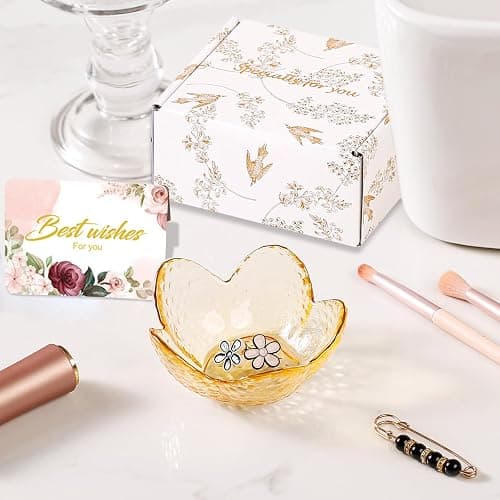 Yellow Flower Ring Dish Jewelry Dish Glass Jewelry Tray Small Trinket Tray Ring Holder Dish Cute Room Decor Aesthetic Bathroom Decor House Warming Engagement Birthday Gifts for Women Stocking Stuffers thumbnail 4