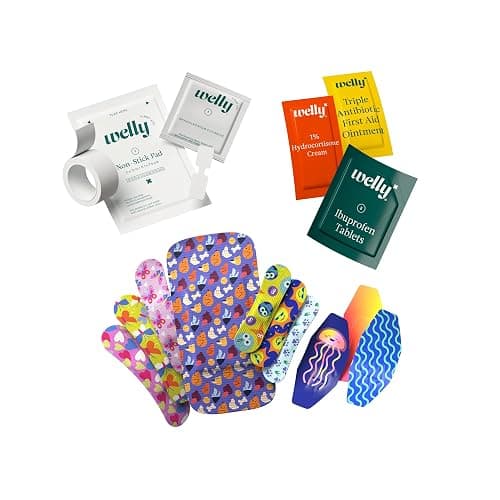 Welly First Aid Kit | FSA Eligible | Adhesive Flexible Fabric and Waterproof Bandages, Tape and Non-Stick Pads, Butterfly Strips, Triple Antibiotic and Hydrocortisone Ointments, Ibuprofen - 130 Count thumbnail 5