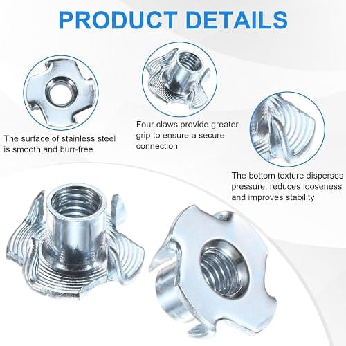 M METERXITY 100-Pack M8x11mm T-nut, 4-Pronged Tee Nut Threaded Insert | Carbon Steel, for Wood, Rock Climbing Holds, Furniture, Corrosion Resistant Fasteners thumbnail 2