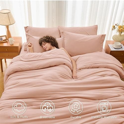 MUXHOMO Queen Comforter Set 7 Pieces, Soft Bed in a Bag, Rose Gold | All Season Queen Size Bedding Set with Comforter, Flat & Fitted Sheets, Pillowcases & Shams, OEKO-TEX Down Alternative Fill thumbnail 2