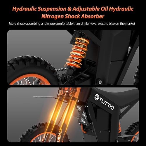 Tuttio Soleil01 Electric-Dirt-Bike for Teens Adults, 14"/12" Fat Tire 2000W Electric-Motorcycle with 48V 21AH Battery Ebike 37MPH Hydraulic Brakes Mountain Off-Road EBike Fit Age 13+ - Black-21ah thumbnail 6