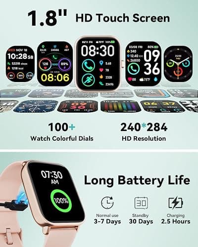 Quican Smart Watches for Women, Smart Watch for Android Phones and iPhone Compatible, Alexa Built-in, 1.8" Fitness Watches for Women, IP68 Waterproof/Bluetooth Call, Heart Rate/Sleep Monitor, Pink thumbnail 7