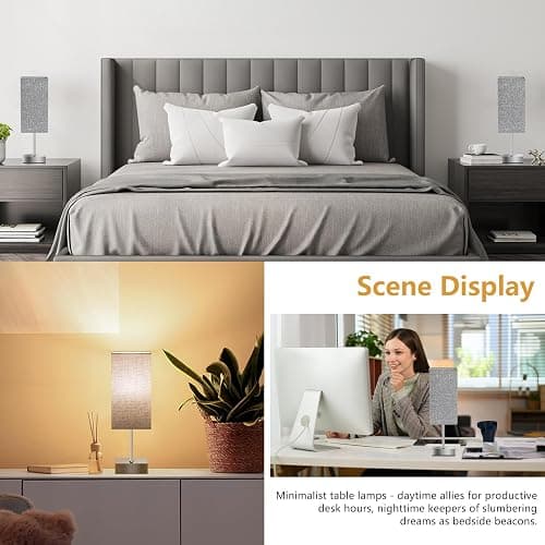 Aomeya Bedside Lamps Set of 2, Touch Lamps Bedside Table Lamp with 3-Way Dimmable, Small Table Lamps for Bedroom with Grey Fabric Shade(Bulb Included) thumbnail 2
