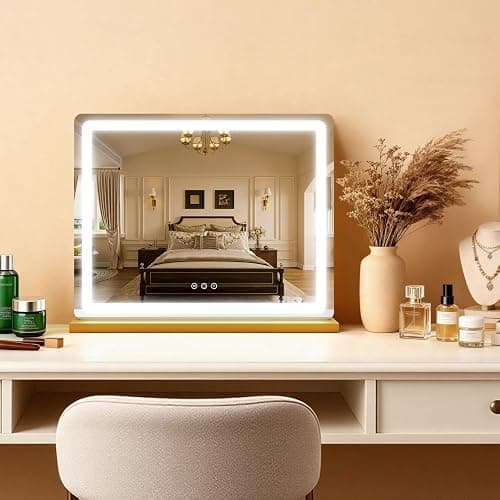 ROLOVE Vanity Mirror with Lights 23x18 Inch, Gold Lighted Makeup Mirror, 3 Color Modes, Smart Touch Dimming, Large Vanity Mirror for Desk, Bathroom, Wall thumbnail 8