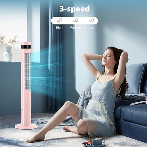 Antarctic Star Tower Fan Portable Floor Fans 85°Oscillating Fan 43'' Quiet Cooling 12H Timer Remote Control Standing Bladeless Electric 3 Speeds Wind 3 Modes Bedroom Office(43 inch, Pink) thumbnail 6