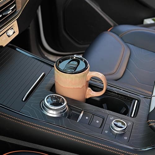 Bosmarlin Ceramic Travel Coffee Mug with Handle and Lid, 18 oz, Portable Coffee Cup for Car Cup Holder, Microwave and Dishwasher Safe, Reactive Glaze (Light Orange) thumbnail 2
