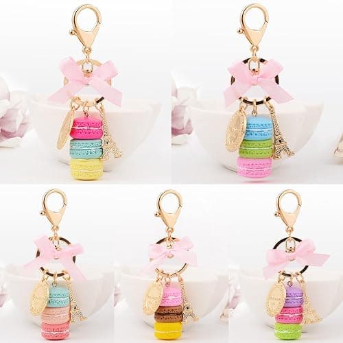 ZOONAI Macaron Cake Eiffel Tower Keychain Bowknot Car Keyring Bag Purse Pendant thumbnail 5