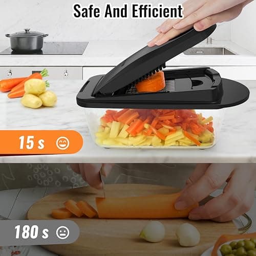 8 Blade All-in-1 Vegetable Chopper Mandoline Slicer with Container, Food Chopper, Onion Chopper, Veggie Cutter for Salad, Kitchen Gadgets Accessories Essentials, Black thumbnail 8