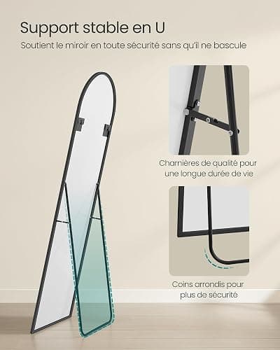 SONGMICS Miroir Intégral, 160 x 50 cm, Miroir Arqué sur Pied, à Poser au Sol, Cadre en Alliage d’Aluminium, Verre Trempé, pour Chambre, Salon, Dressing, Noir d'encre LFM031B01 thumbnail 5