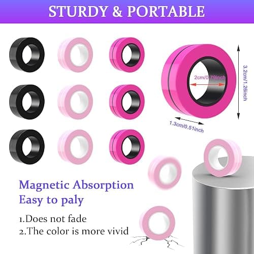 Cevioce Easter Basket Stuffers,9 PCS Magnetic Ring Fidget Toys Set for Adults Teens Boys,ADHD Anxiety Magnetic Fidget Spinner,Birthdays Gifts for Kids Coolest Magnet Stress Relief Toy for 8+ Year Old thumbnail 3
