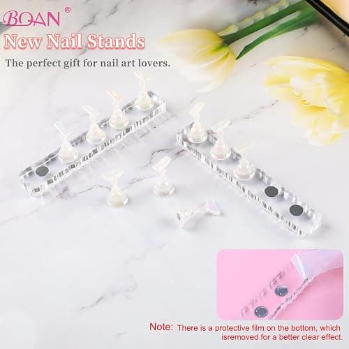 BQAN 2 Set Nail Holder for Painting Nails, Transparent Acrylic Nail Stand for Press on / Fake Nail Tips Training / Nails Display with 96 Pcs Reusable Adhesive Putty thumbnail 7