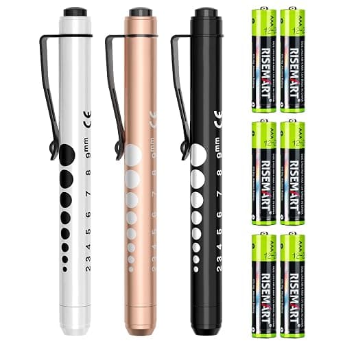 3 Pack Pen Lights for Nurses with 6 Batteries - Reusable Pen Light with Pupil Gauge and Ruler, Nurse Accessories for Work, Medical Penlights for Nursing Student Doctors EMT CNA (White+Black+Gold) - Image 1