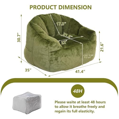 Setawix Giant Bean Bag Chair with Filler, Comfy Faux Fur Bean Bag Chairs for Adults and Kids, Lazy BeanBag Sofa Stuffed Floor Sofa with Memory Foam for Bedroom Apartment Living Room,Green thumbnail 2