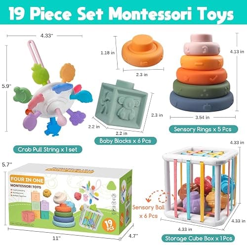Martiount 4 in 1 Montessori Baby Toys for 6 12 18 Months, Soft Stacking Blocks Sensory Teething Toy, Educational Learning Toys for 1 2 3 Year Old Toddlers, Baby Girl Boy Birthday Gift Set thumbnail 2