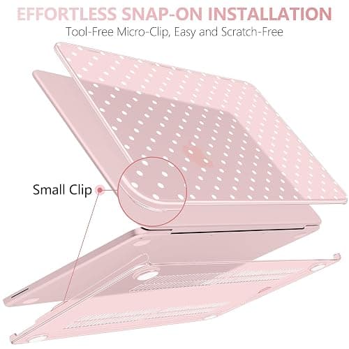 TWOLSKOO for MacBook Neo 13 inch Case 2026 A3404 A18 Pro Chip, Plastic Hard Shell Pattern Case with Type C Adapter, 2 Webcam Covers, Keyboard Cover & Screen Protector, Blush Polka Dot thumbnail 6