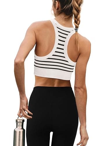 Yanekop Womens Striped Longline Sports Bra Seamless Racerback Workout Bras | Supportive Scoop Neck Running Sports Bra, Cute Sports Bras, Crop Athletic Tank Tops, Gym Yoga Exercise thumbnail 3
