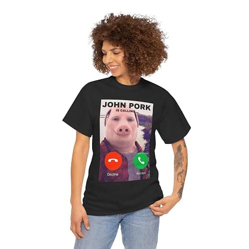 John Pork Funny Answer Call Phone T-Shirt, Brainrot T-Shirt thumbnail 2