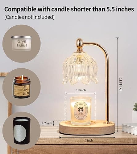 MEIXISUE Candle Warmer Lamp with Timer and Dimmer,Electric Gold Light Gifts for Women Melt Wax Warmer Lamp with 2 Bulbs for Candle Jars House Warming New Home Decor Bedroom - Gold ‎flower thumbnail 5
