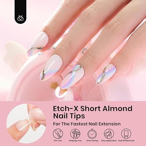 Beetles Soft Gel Nail Tips Short Almond 288pcs in 12 Sizes Etch-X | Pre-Etched Full Cover Acrylic Fake Nails, Salon Quality Nail Supplies, Easy DIY Extension Press On Nails, Gift for Women thumbnail 3