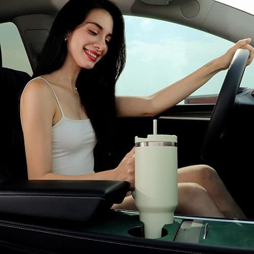 Labulabla 40oz Tumbler with Handle,Double Wall Vacuum Reusable Stainless Steel Insulated Water Bottle,With Leak Proof lid and Straw for Iced or Cold Beverages (Beige) thumbnail 2