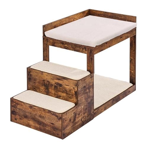 VEVOR Pet Bunk Bed with Stairs, Dog/Cat Window Perch for High Beds and Couches, Medium Multi-Level 3 Step Dog Seat Platform Sleeper Couch, Practical for Modern Homes (Rustic Brown) thumbnail 9