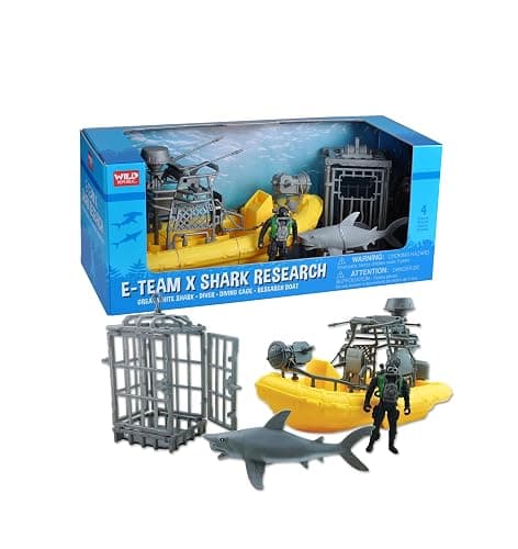 Wild Republic E-Team X Shark Set Playset, Action Figure, Shark, Boat, Diving Cage, Gifts for Kids, 4-Piece Set 15394 , Cuddlekins - Image 1
