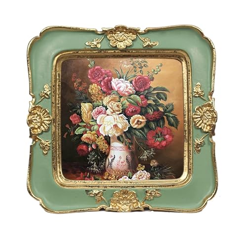 WINPLUS+ Vintage Picture frames 3x3,Luxury Antique Photo Frames With Golden Embossed Flower Furnishing, Retro Style Decor, Wall and Tabletop Display, Art Gallery (3 * 3-Green) - Image 1