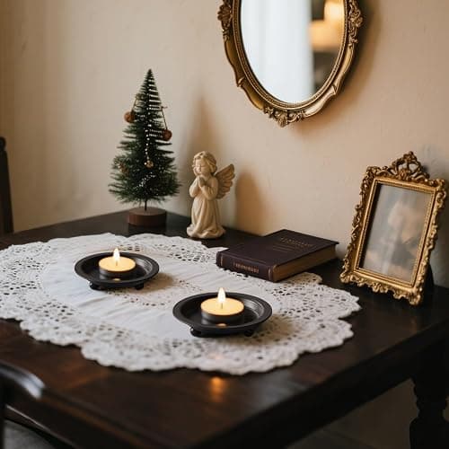 Beeutik Black Candle Candlestick Holder Decor, 4.13 Inch Round Candles Tray Holders Set of 2, Iron Plate Candle Stand for Pillar Ball Candles, Metal Porta Velas for Home Decor Table Centerpiece thumbnail 8