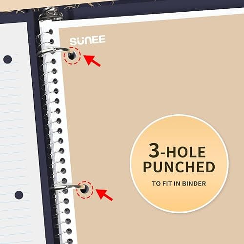 SUNEE Spiral Notebooks College Ruled, 1-Subject, 4 Pack, 8 x 10-1/2 inch, 70 Sheets per Notebook, 3-Hole Punched Paper, Green, Grey, Beige, Red for Work, Home & School, Writing Journal thumbnail 6