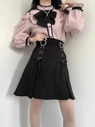 Pokn Lolita Fashion Jirai Kei Fashion für Damen, Cutecore-Schultershirt, Damen, Lolita, Spitze, Netzstoff, durchscheinend, langärmelig thumbnail 2