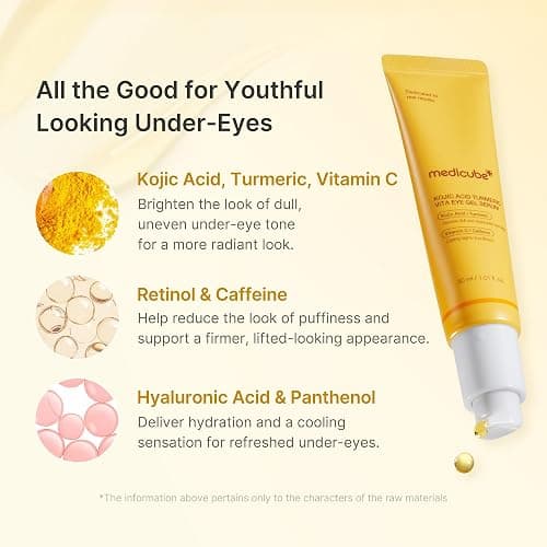 medicube Eye Serum with Kojic Acid Turmeric | All-Day Brightening Eye Gel Serum | Refreshing Eye Care with Vitamin C, Retinol & Caffeine | Hydrating & Cooling Formula | Korean Skincare, 1.01 fl.oz thumbnail 3