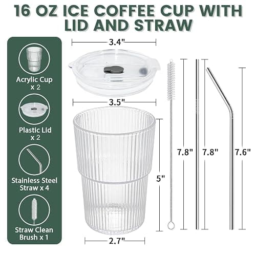 HIGIINC Iced Coffee Cups With Lids and Straws 2 Pcs, 16 OZ Unbreakable Cup Drinking Set,Clear Plastic Cups Reusable Iced Coffee Tumbler with Lid and Straw, To Go Coffee Cups Dishwasher Safe thumbnail 3