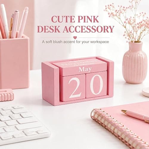 MICKYU Pink Wooden Perpetual Block Calendar | Aesthetic Desk Accessories for Women, Office Decor for Workspace, 3.7 x 2.1 x 1.7 in thumbnail 3